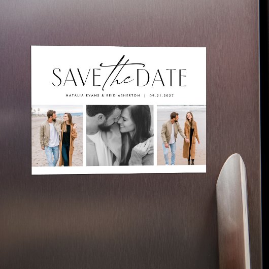 Eenvoudige moderne drie foto's save the date magnetische uitnodiging