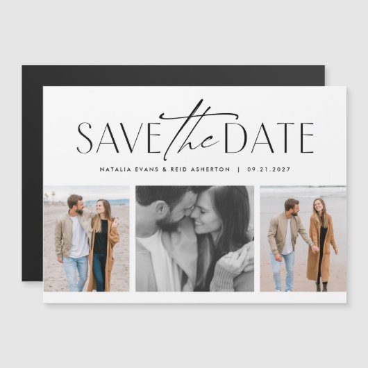 Eenvoudige moderne drie foto's save the date magnetische uitnodiging (Voorkant / Achterkant)