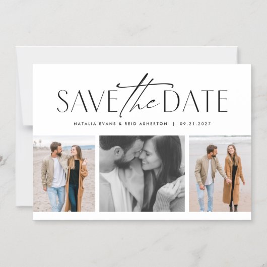 Eenvoudige moderne drie foto's save the date magnetische uitnodiging (Voorkant)