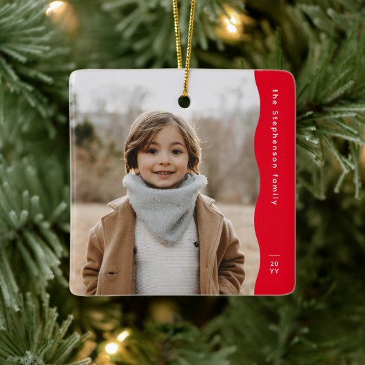 Eenvoudige moderne één foto golvende rand rode ker keramisch ornament (Boom)