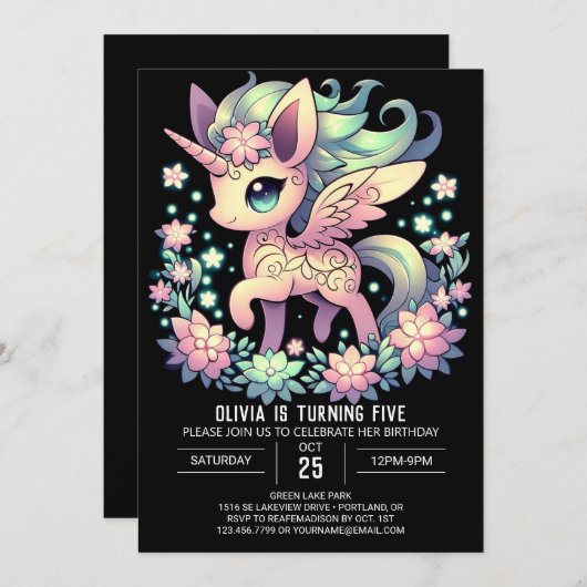 Eenvoudige moderne eenhoorn digitale verjaardag kaart (Voorkant / Achterkant)