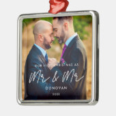 Eenvoudige moderne eerste kerst als Mr & Mr. Foto Metalen Ornament (Links)
