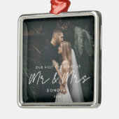 Eenvoudige moderne eerste kerst als Mr & Mrs Photo Metalen Ornament (Links)