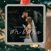 Eenvoudige moderne eerste kerst als Mr & Mrs Photo Metalen Ornament