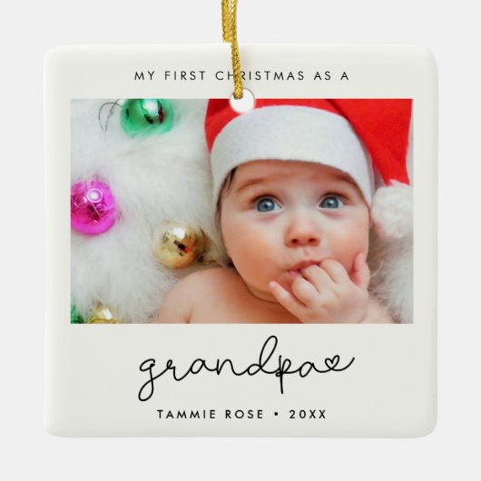 Eenvoudige moderne eerste kerst als opa keramisch ornament (Voorkant)