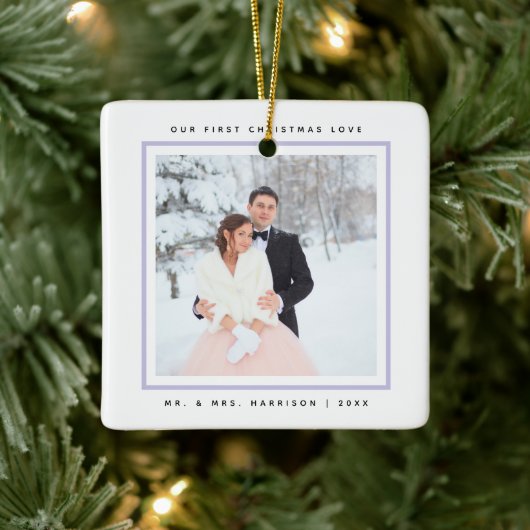 Eenvoudige moderne Eerste Kerstmis, Mr. en Mrs. 2 Keramisch Ornament (Boom)