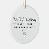 Eenvoudige, moderne, eerste kersttrouwfoto keramisch ornament (Rechts)