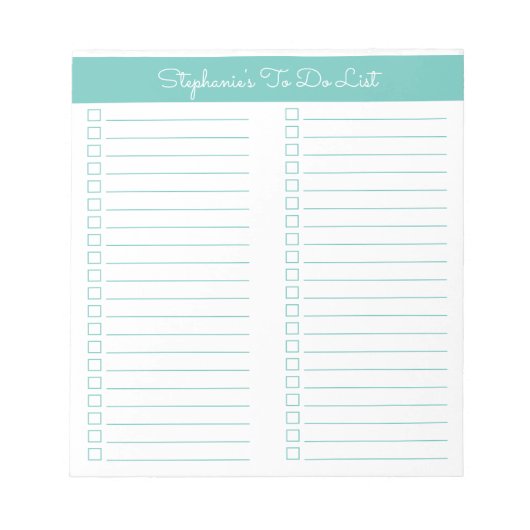 Eenvoudige moderne Elegant Aqua Two Column Checkli Notitieblok (Voorkant)