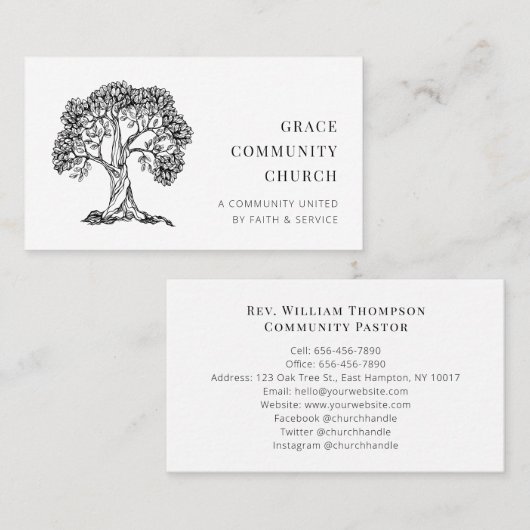 Eenvoudige moderne Elegant Black en White Church Visitekaartje (Voorkant / Achterkant)