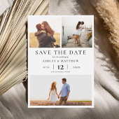 Eenvoudige moderne elegante 3 foto collage bruilof save the date
