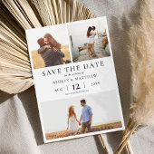 Eenvoudige moderne elegante 3 foto collage bruilof save the date