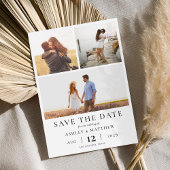 Eenvoudige moderne elegante 3 foto collage bruilof save the date