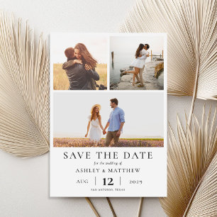 Eenvoudige moderne elegante 3 foto collage bruilof save the date