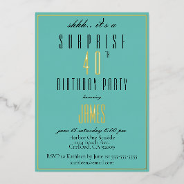Eenvoudige moderne elegante Blauwgroen zwarte 40e  Folie Uitnodiging