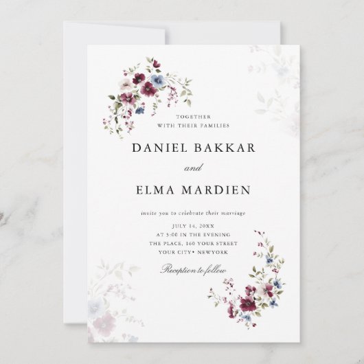 Eenvoudige moderne elegante Bourgogne Boho Floral  Kaart (Voorkant)