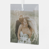 Eenvoudige, moderne, elegante foto-Pas getrouwd Glas Ornament (Voorkant links)