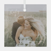 Eenvoudige, moderne, elegante foto-Pas getrouwd Glas Ornament (Voorkant)