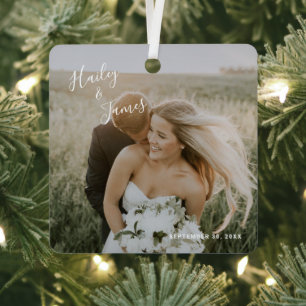 Eenvoudige, moderne, elegante foto-Pas getrouwd Metalen Ornament