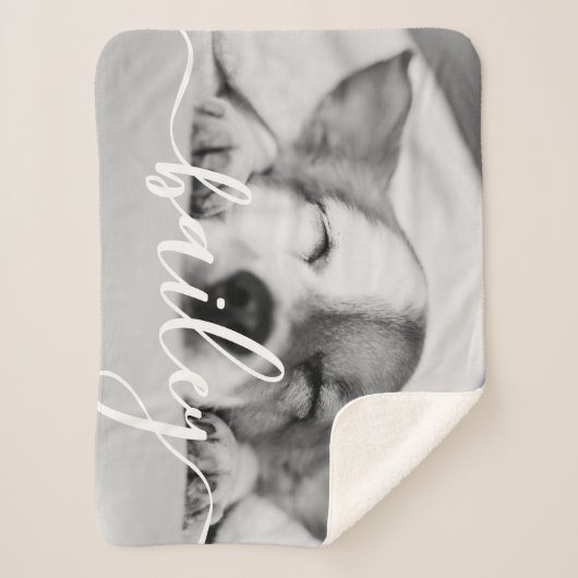 Eenvoudige moderne, elegante grafische naam en fot sherpa deken (Voorkant)