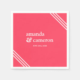 Eenvoudige moderne elegante heldere koraal bruilof servet