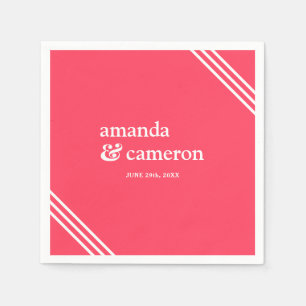 Eenvoudige moderne elegante heldere koraal bruilof servet