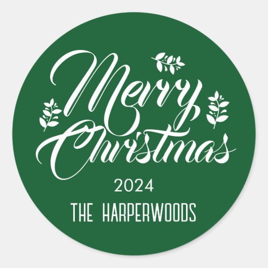 Eenvoudige moderne elegante kerstfamilie ronde sticker (Voorkant)