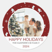 Eenvoudige moderne elegante kerstfoto ronde sticker (Voorkant)