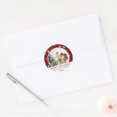Eenvoudige moderne elegante kerstfoto ronde sticker (Envelop)
