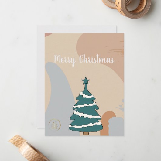 Eenvoudige, moderne elegante kerstKaart voor klant Notitiekaartje (Voorkant / Achterkant in situ)