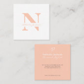 Eenvoudige, moderne elegante perzik, monogrammen vierkante visitekaartje (Voorkant / Achterkant)