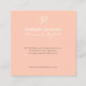 Eenvoudige, moderne elegante perzik, monogrammen vierkante visitekaartje (Achterkant)