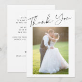 Eenvoudige moderne elegante script foto bruiloft bedankkaart (Voorkant / Achterkant)