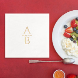 Eenvoudige moderne elegante trouwdatum en monogram folie servetten