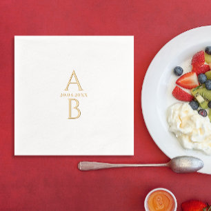 Eenvoudige moderne elegante trouwdatum en monogram folie servetten