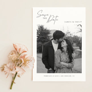 Eenvoudige Moderne Elegante Trouwfoto Save The Date