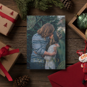 Eenvoudige Moderne Elegante Verloving Foto Kerst Folie Feestdagenkaart