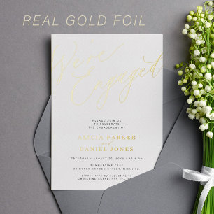 Eenvoudige moderne elegante verlovingspartij goud folie uitnodiging