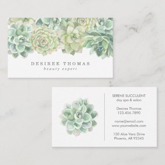 Eenvoudige, moderne elegante Waterverf Succulturen Visitekaartje (Voorkant / Achterkant)