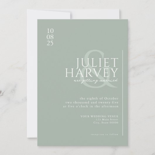 Eenvoudige moderne elegante wijze groene bruiloft kaart (Voorkant)