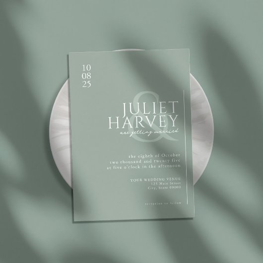 Eenvoudige moderne elegante wijze groene bruiloft kaart