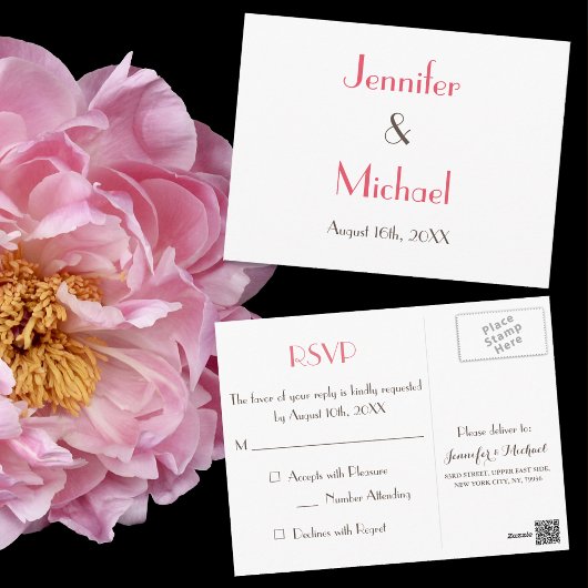 Eenvoudige moderne elegante witte bruiloft reactie briefkaart