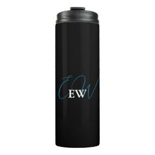 Eenvoudige moderne elegante zwart-wit monogram thermosbeker