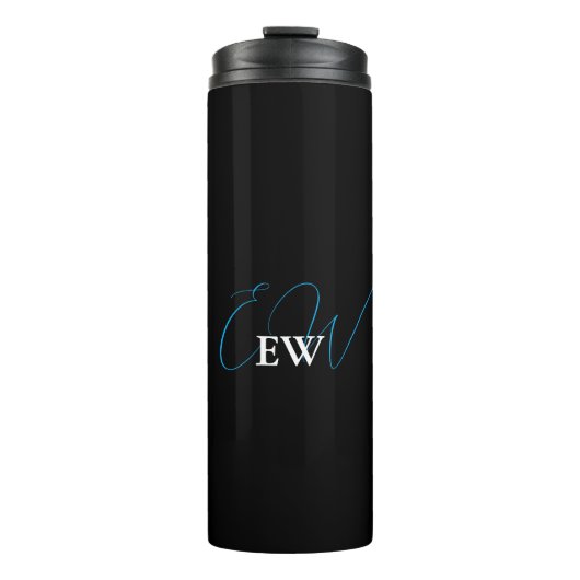 Eenvoudige moderne elegante zwart-wit monogram thermosbeker (Voorkant)