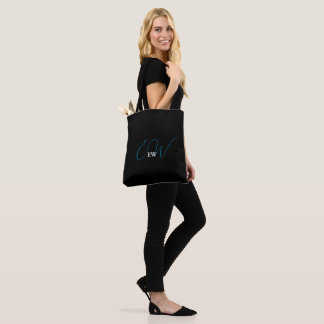 Eenvoudige moderne elegante zwart-wit monogram tote bag
