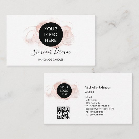 Eenvoudige moderne eminine legante Chic QR code Visitekaartje (Voorkant / Achterkant)