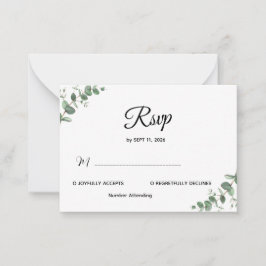 Eenvoudige moderne eucalyptus groen Huwelijks RSVP Notitiekaartje