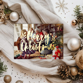 Eenvoudige Moderne Familie Foto Kerst Overlay Goud Folie Feestdagenkaart