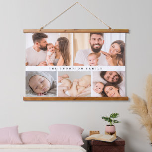 Eenvoudige Moderne Familie Fotocollage op maat Hangend Wandkleed