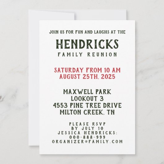 Eenvoudige, moderne familie reünie uitnodiging (Achterkant)