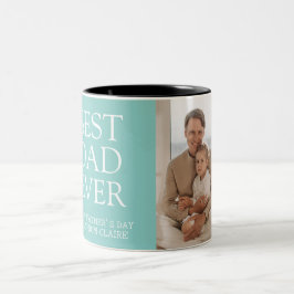 Eenvoudige moderne familie vaders dag foto naam tweekleurige koffiemok